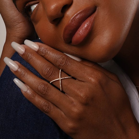 X Ring, Criss Cross Ring 18K Gold Plated X shaped Ring, Crossover Ring - Picture 2 of 4